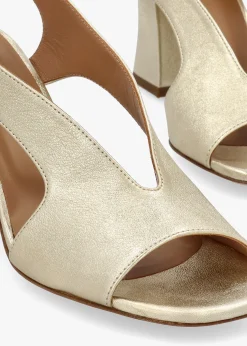 Scoop Gold Leather Cut Away Shaped Heel Sandals
