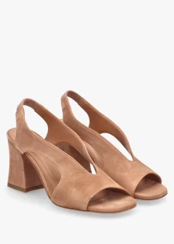 Scoop Tan Suede Cut Away Shaped Heel Sandals