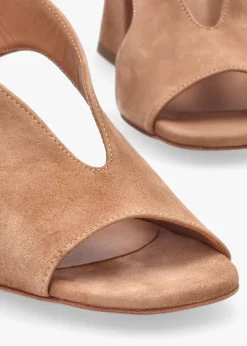 Scoop Tan Suede Cut Away Shaped Heel Sandals