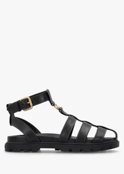 Sculpted C Fisherman Black Leather Sandals