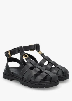 Sculpted C Fisherman Black Leather Sandals