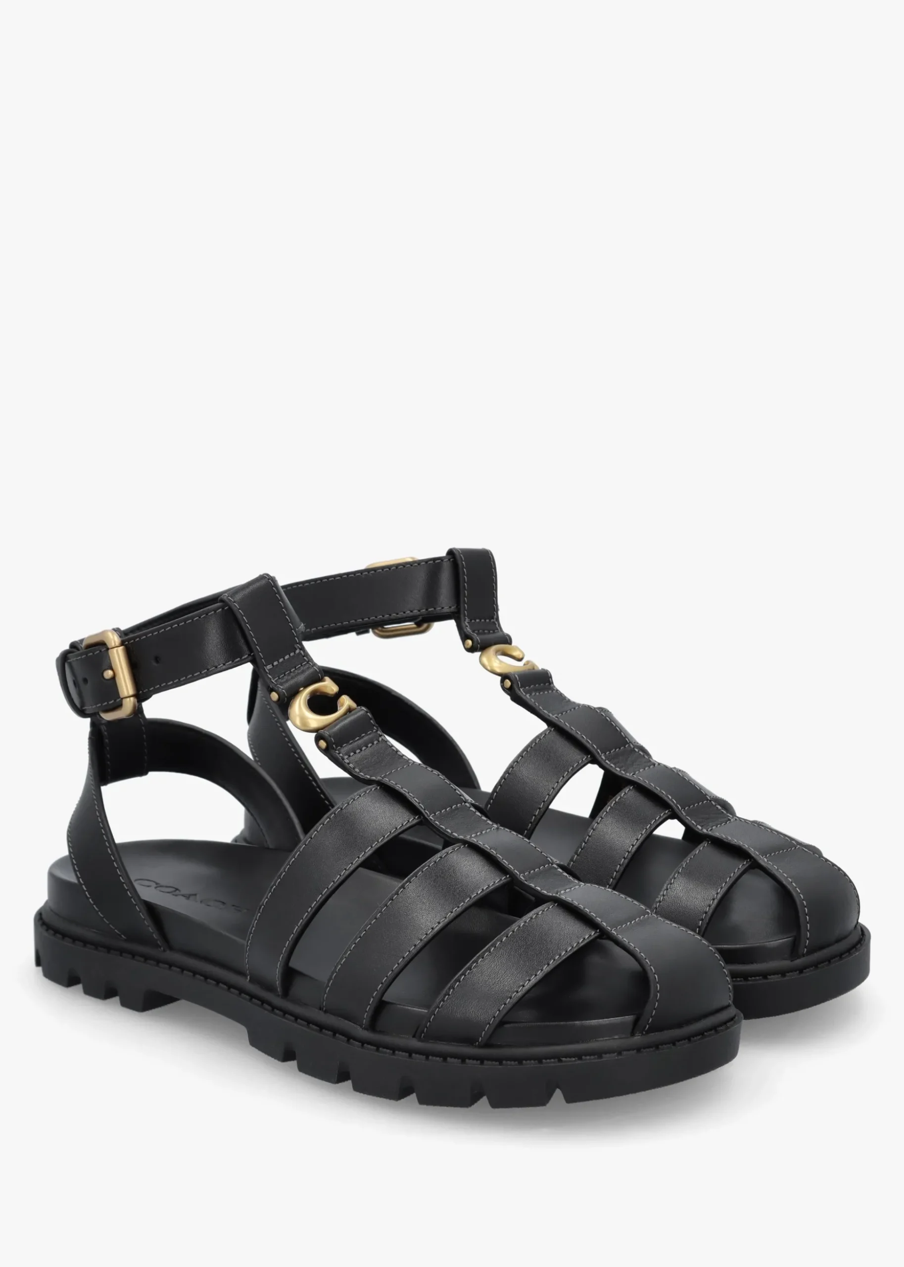 Sculpted C Fisherman Black Leather Sandals