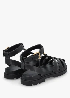 Sculpted C Fisherman Black Leather Sandals