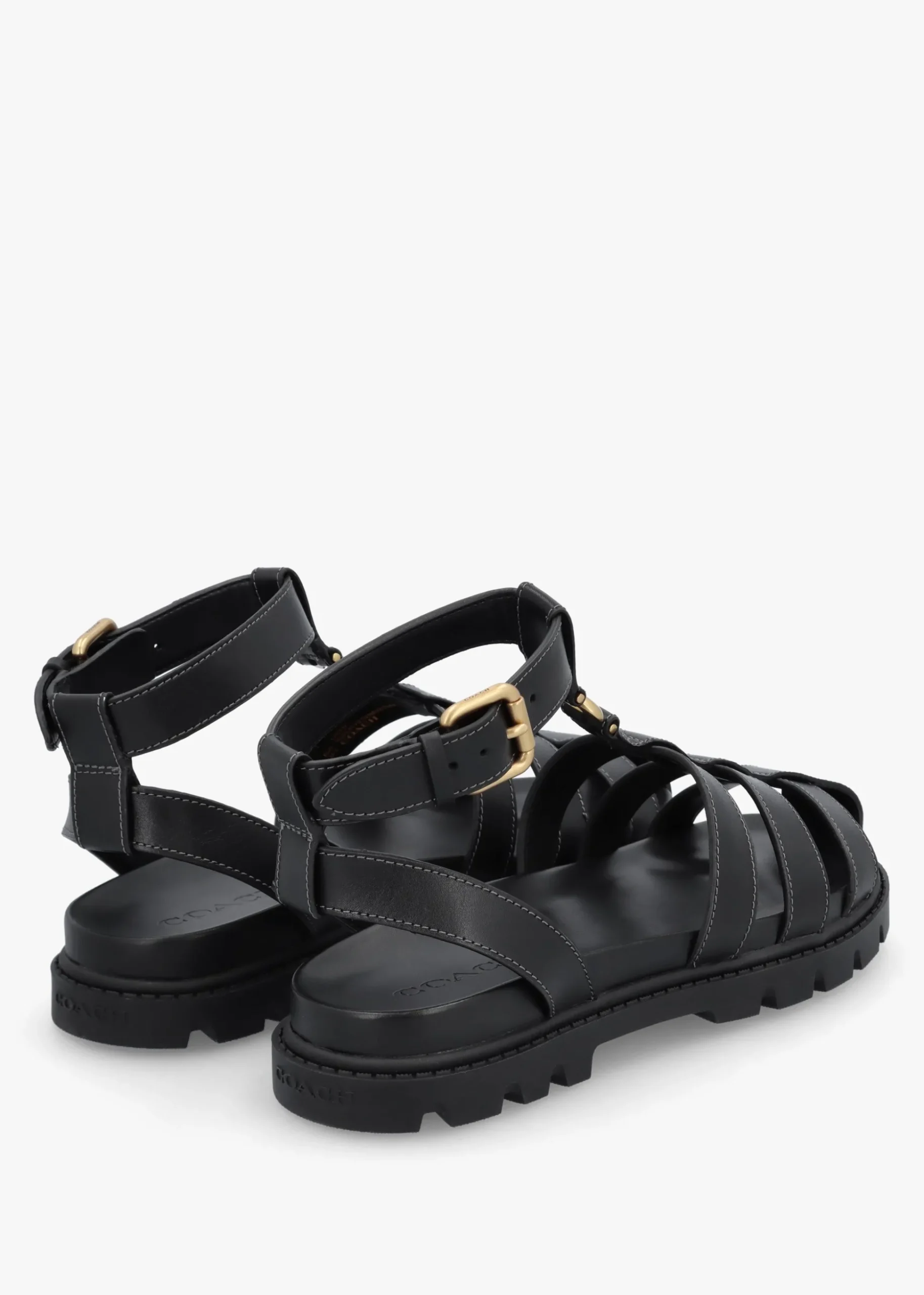 Sculpted C Fisherman Black Leather Sandals