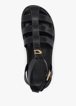 Sculpted C Fisherman Black Leather Sandals