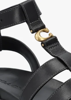 Sculpted C Fisherman Black Leather Sandals