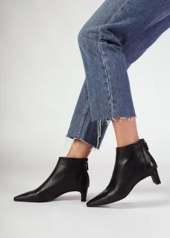 Sedda Black Leather Low Heel Ankle Boots