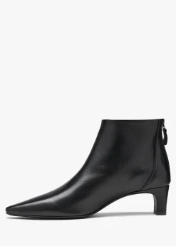 Sedda Black Leather Low Heel Ankle Boots