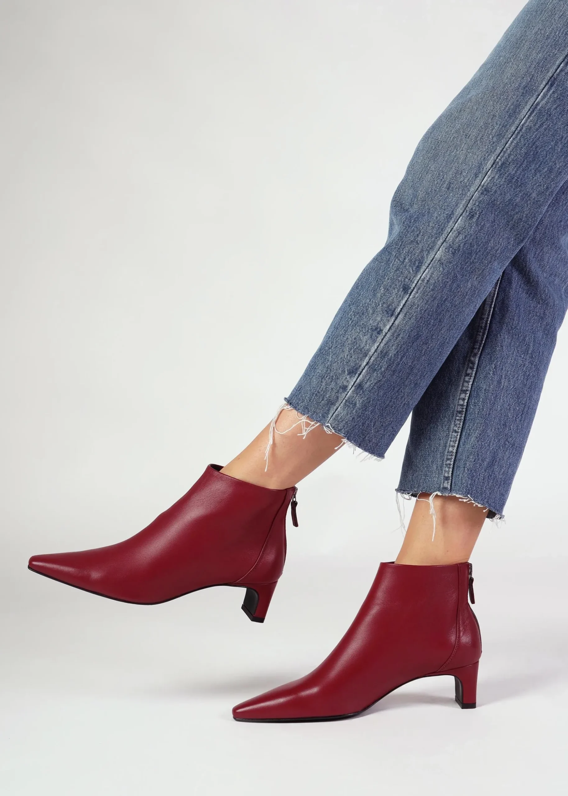 Sedda Burgundy Leather Low Heel Ankle Boots