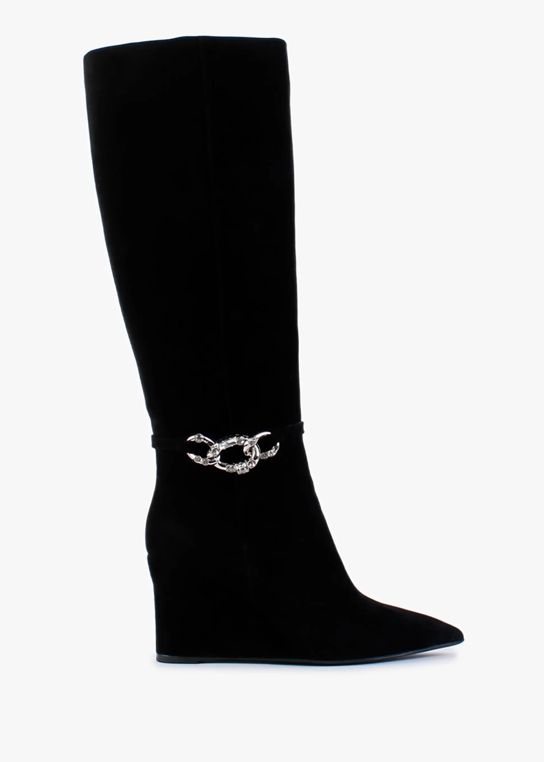 Sedge Black Suede Embellished Wedge Knee Boot