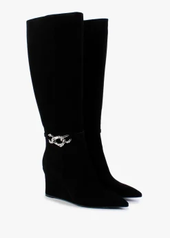 Sedge Black Suede Embellished Wedge Knee Boot