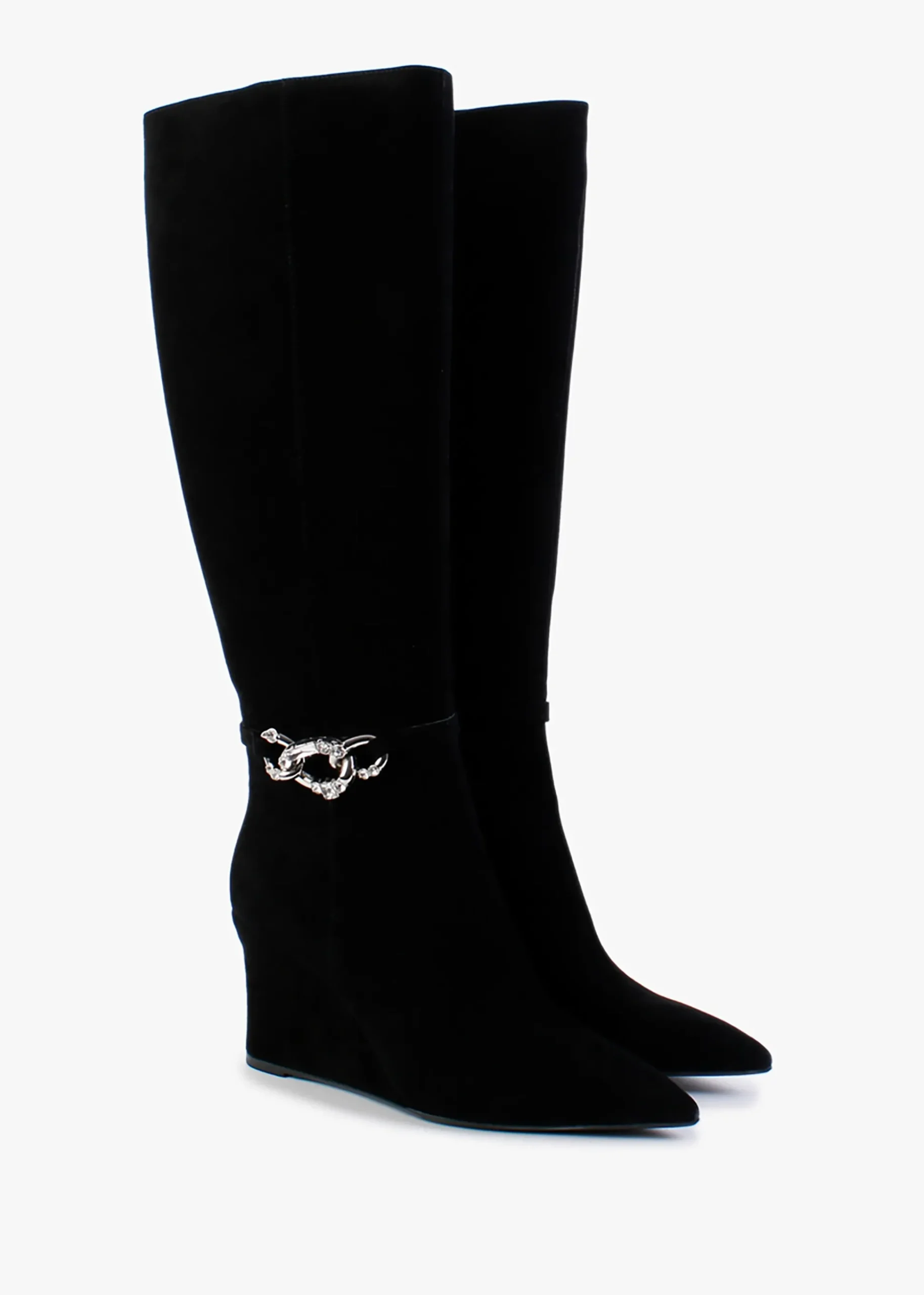 Sedge Black Suede Embellished Wedge Knee Boot