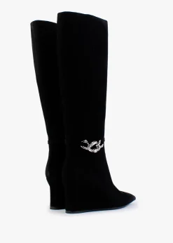 Sedge Black Suede Embellished Wedge Knee Boot