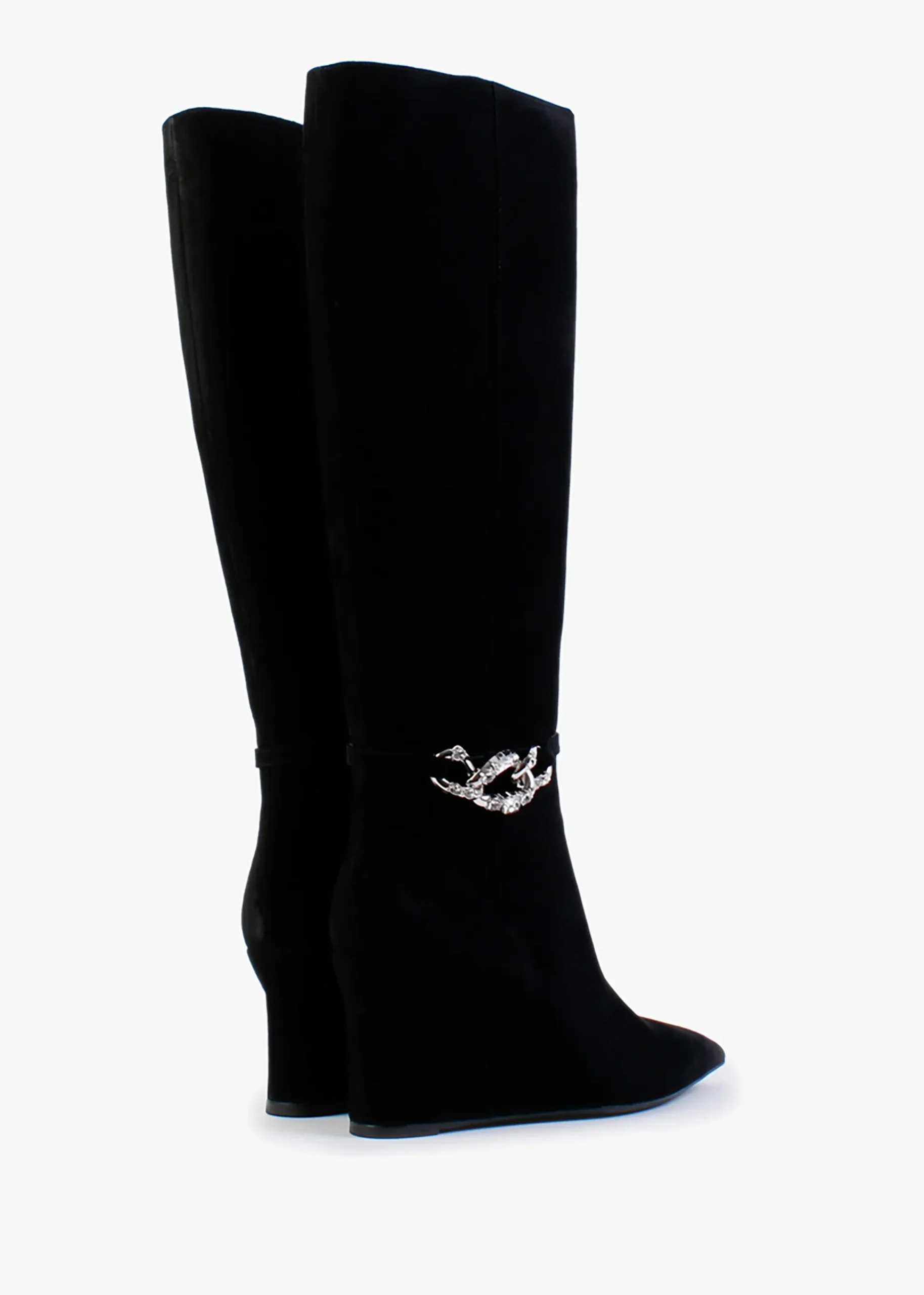 Sedge Black Suede Embellished Wedge Knee Boot