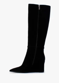 Sedge Black Suede Embellished Wedge Knee Boot