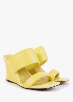 Selegant Yellow Leather Wedge Sandals