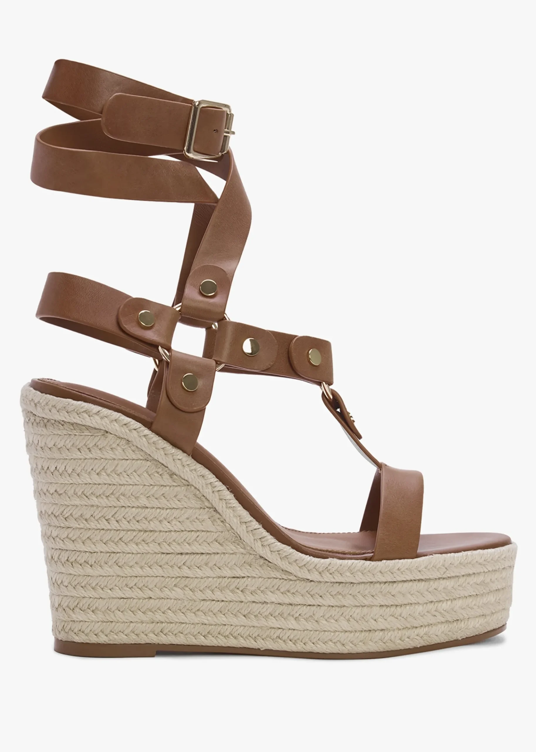 Serenity Tan Leather Ankle Tie Wedge Espadrilles