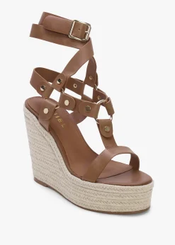 Serenity Tan Leather Ankle Tie Wedge Espadrilles