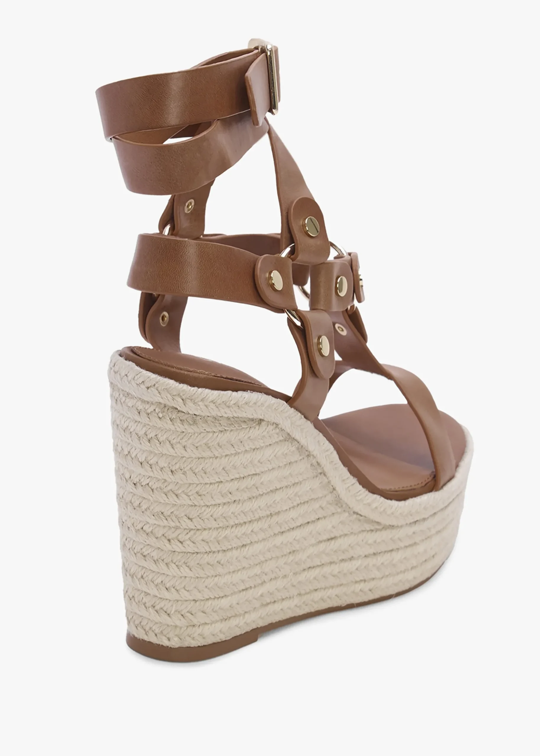 Serenity Tan Leather Ankle Tie Wedge Espadrilles