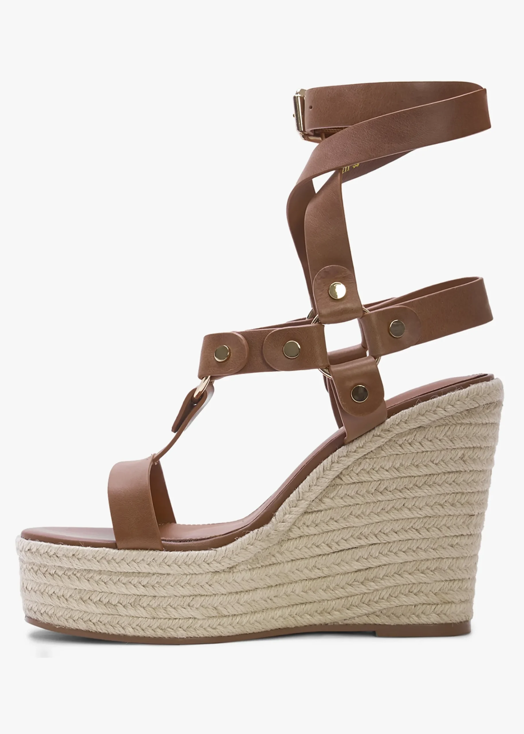 Serenity Tan Leather Ankle Tie Wedge Espadrilles
