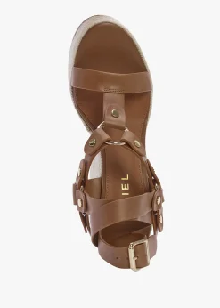 Serenity Tan Leather Ankle Tie Wedge Espadrilles