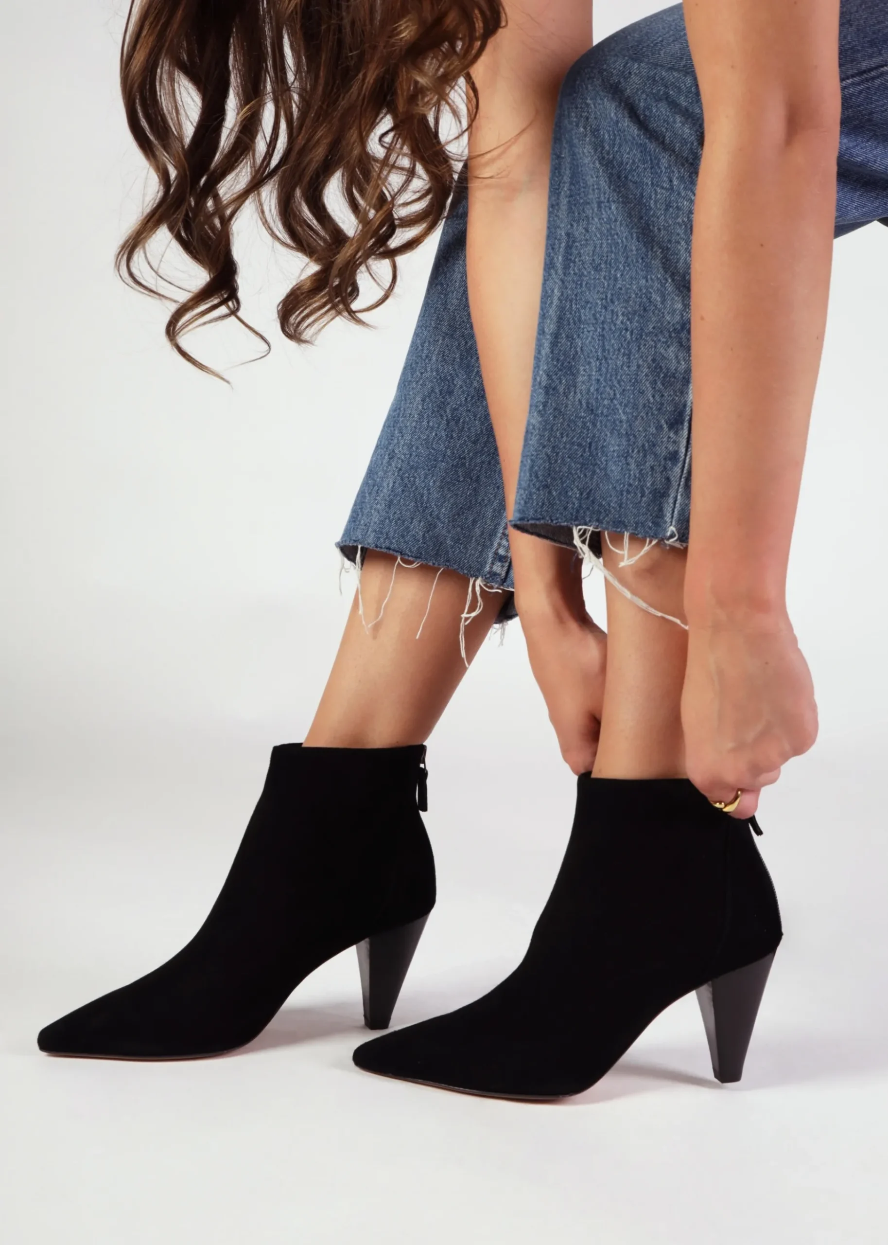 Serin Black Suede Zip Back Heeled Ankle Boots