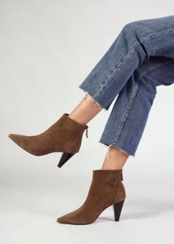 Serin Taupe Suede Zip Back Heeled Ankle Boots