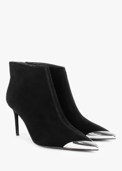 Setan Black Suede Toe Cap Heeled Ankle Boots
