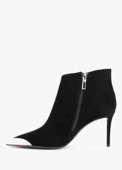 Setan Black Suede Toe Cap Heeled Ankle Boots