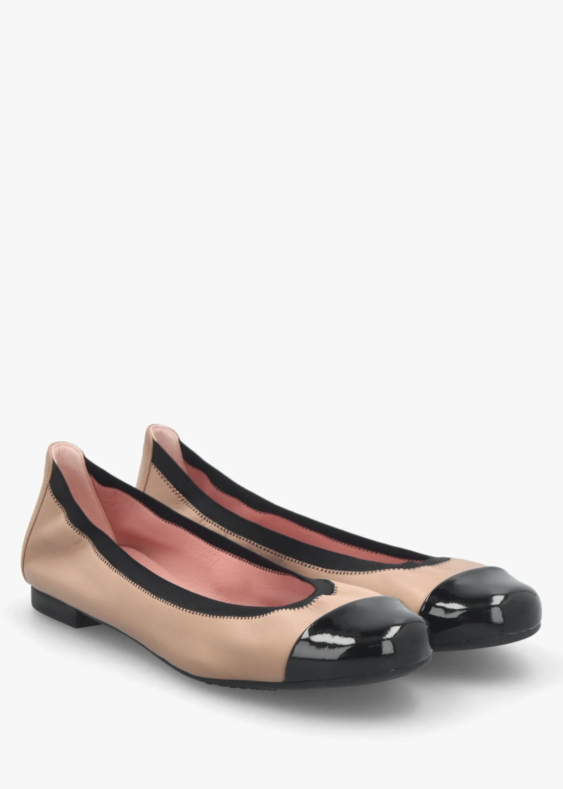 Shirley Nude & Black Leather Ballet Pumps