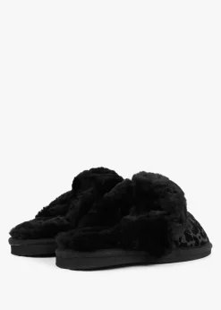Shut Black Leopard Sheepskin Twinface Slippers