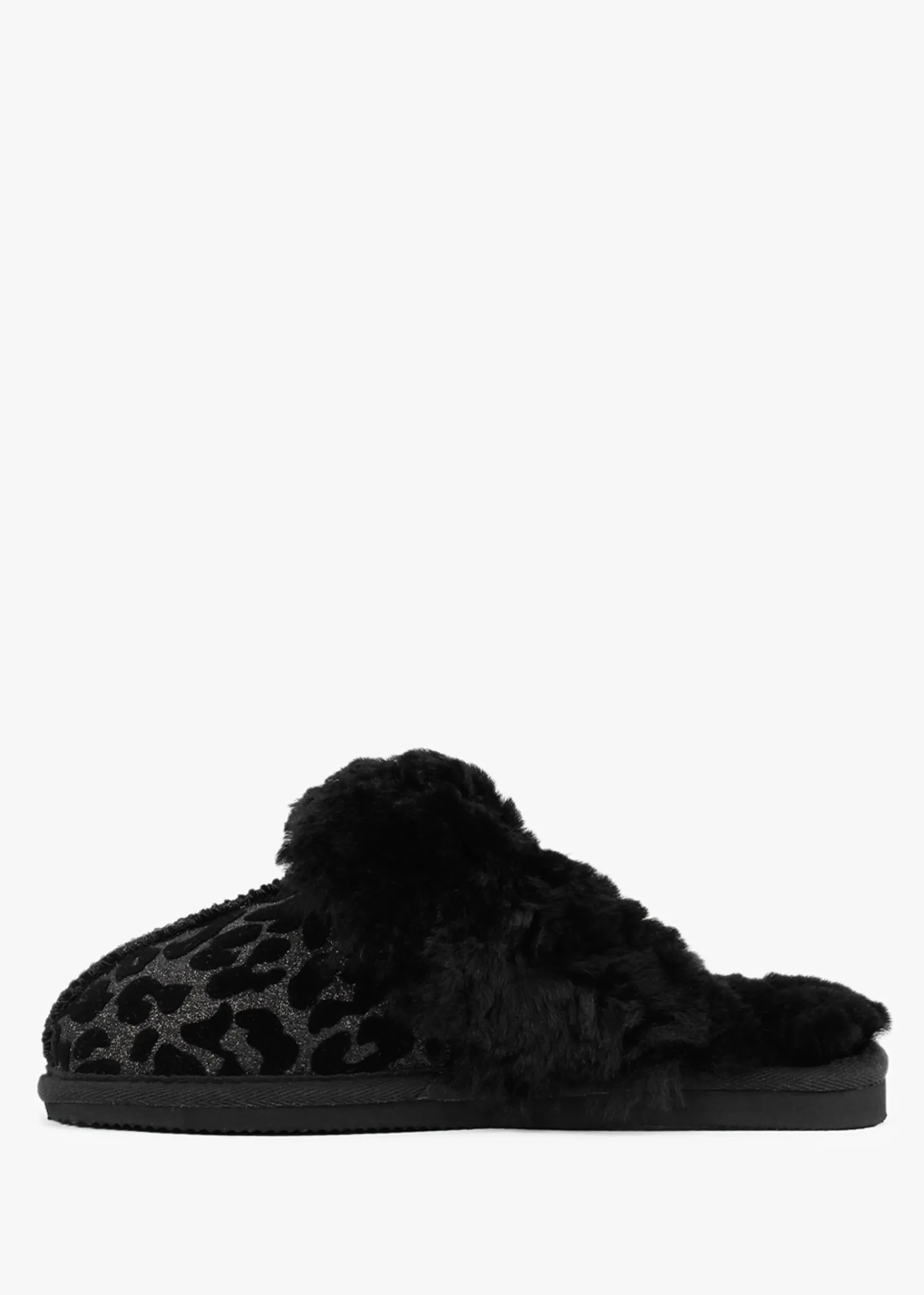 Shut Black Leopard Sheepskin Twinface Slippers