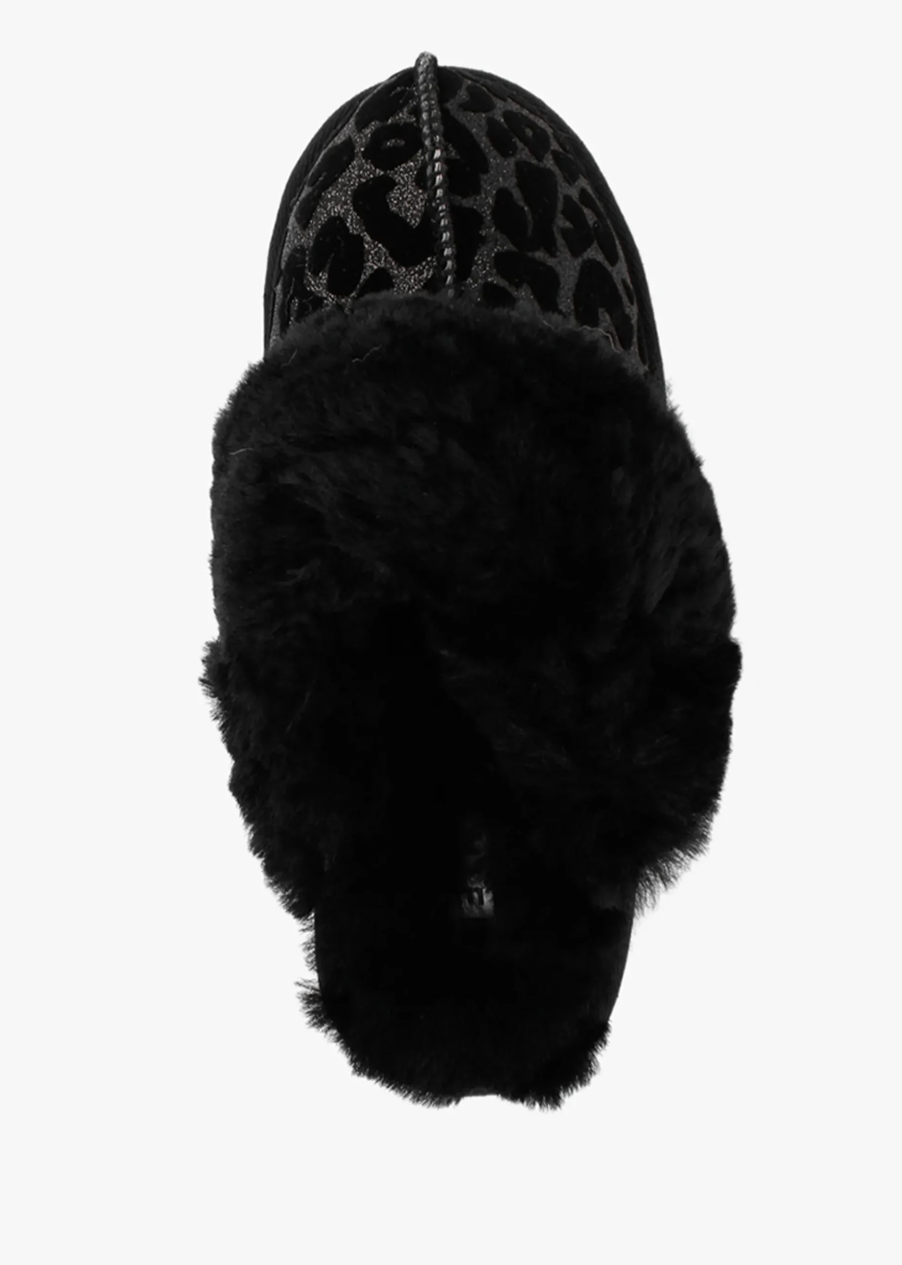 Shut Black Leopard Sheepskin Twinface Slippers
