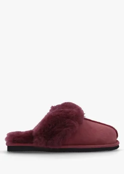Shut Burgundy Sheepskin Twinface Slippers