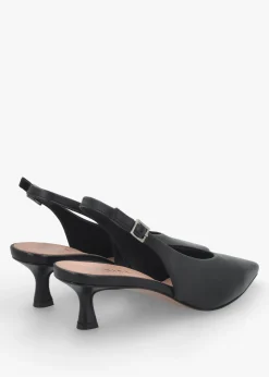 Siamma Black Leather Kitten Heel Sling Backs