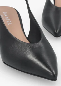 Siamma Black Leather Kitten Heel Sling Backs