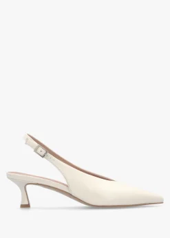 Siamma Cream Leather Kitten Heel Sling Backs