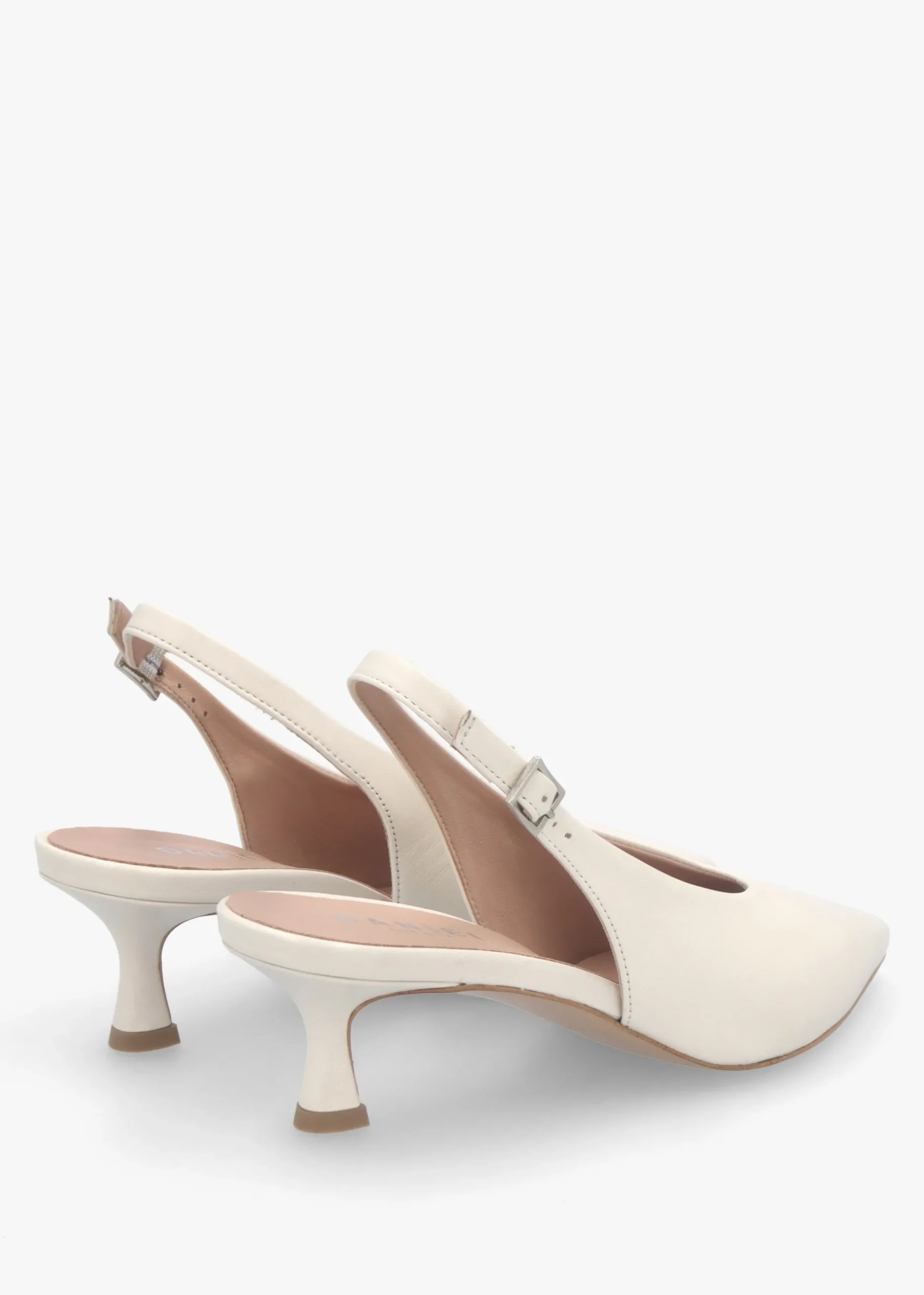 Siamma Cream Leather Kitten Heel Sling Backs