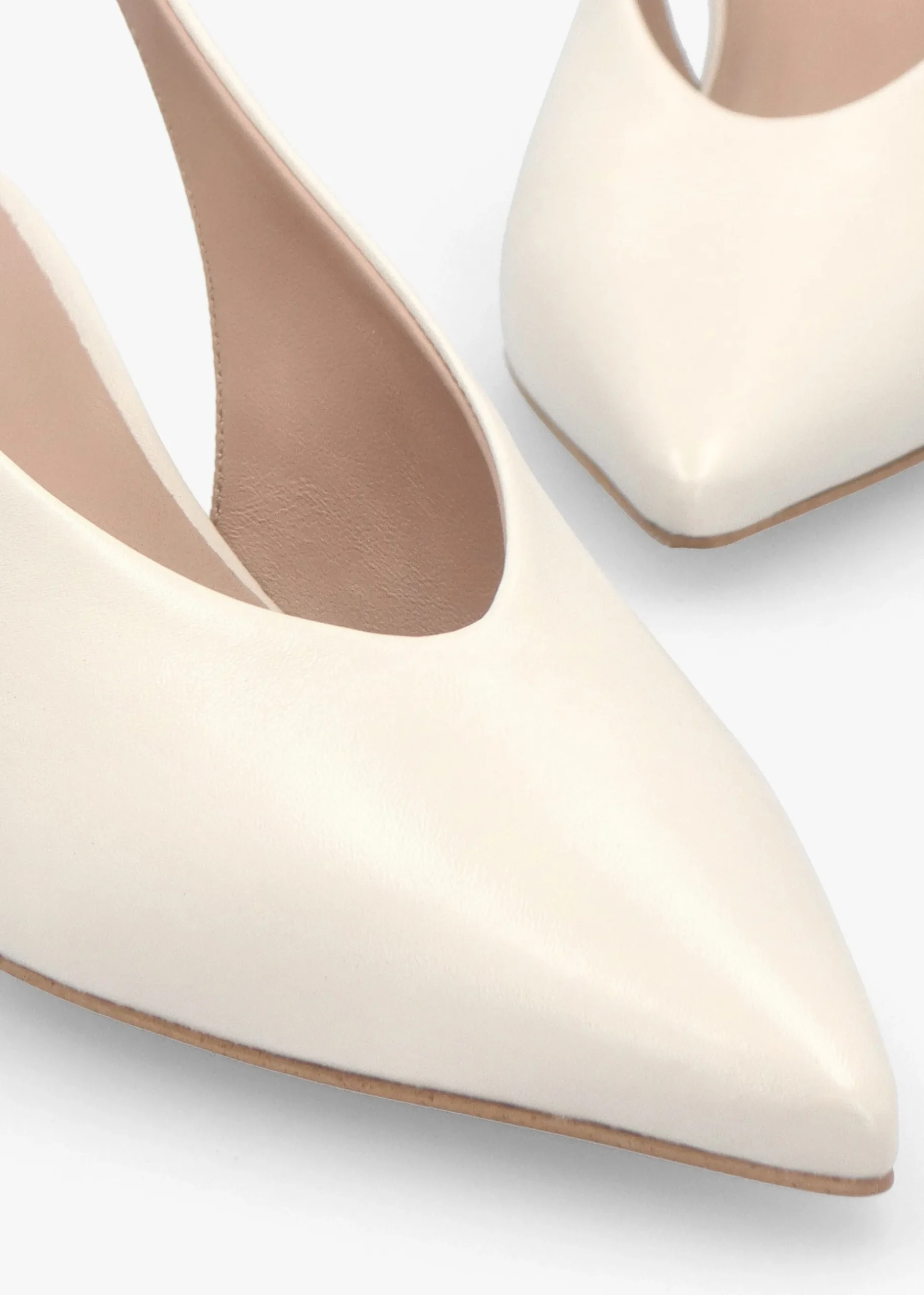 Siamma Cream Leather Kitten Heel Sling Backs