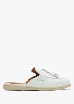 Siani White Leather Loafer Mules