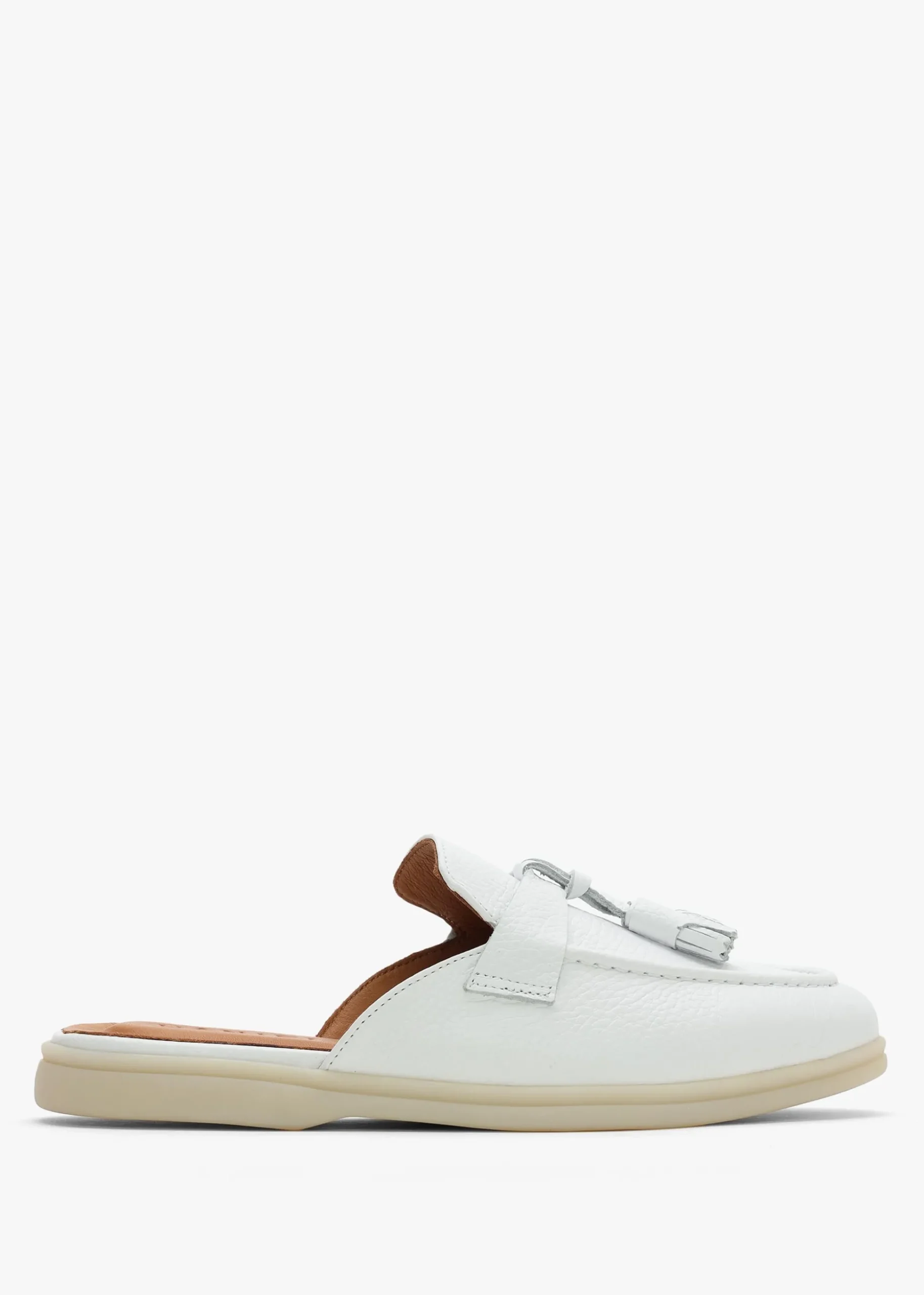 Siani White Leather Loafer Mules
