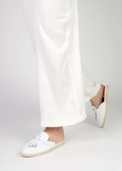 Siani White Leather Loafer Mules