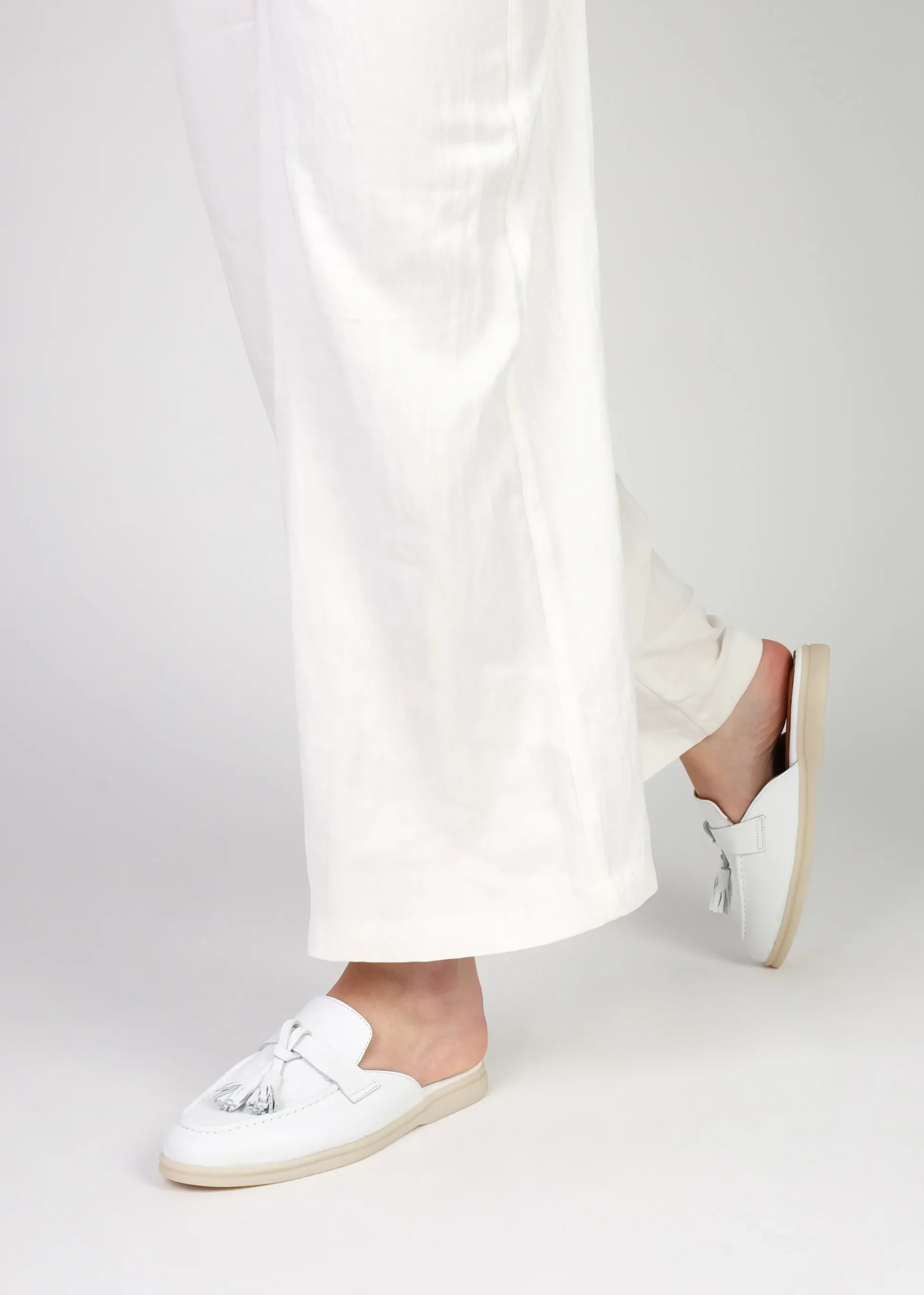 Siani White Leather Loafer Mules