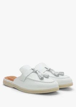 Siani White Leather Loafer Mules
