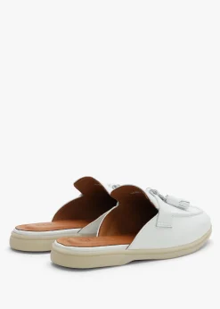 Siani White Leather Loafer Mules