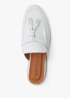 Siani White Leather Loafer Mules