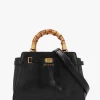 Sibel Black Bamboo Top Handle Satchel Bag