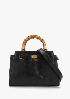 Sibel Black Bamboo Top Handle Satchel Bag