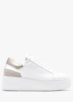 Sibley White Leather Gold Flash Flatform Trainers