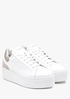 Sibley White Leather Gold Flash Flatform Trainers